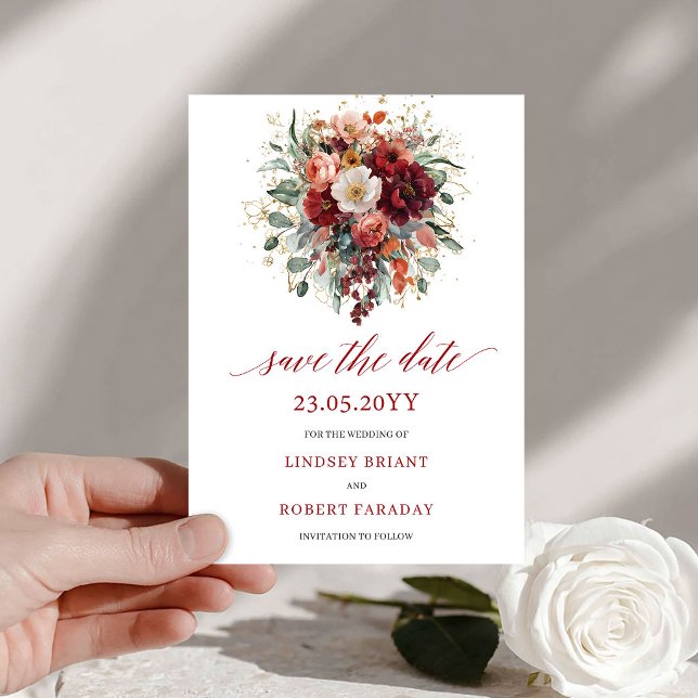Reserve A Data Luxo Marsala Outono Dourado Floral Salve A Data (Luxe Marsala Autumn Gold Floral Save The Date

)