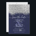 Reserve A Data Luxo Prata Marinho Brilho Confete Casamento<br><div class="desc">O cartão de aviso prévio de casamento elegante, glamoroso e moderno é perfeito para o casal engajado contemporâneo e sofisticado. Ele apresenta um bloco de cor salpicado com confete brilhante prateado impresso falso sobre um fundo azul-marinho simples. O verso exibe o mesmo brilho, mas com um painel mais grosso. Este...</div>