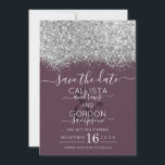 Reserve A Data Luxo Prata Roxo Brilho Confete Casamento<br><div class="desc">O cartão de aviso de casamento elegante, glamoroso e moderno é perfeito para o casal engajado contemporâneo e sofisticado. Ele apresenta um bloco de cor salpicado com confete brilhante prateado impresso falso em cima de um simples fundo roxo cassis. O verso exibe o mesmo brilho, mas um painel mais grosso....</div>