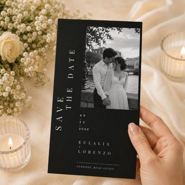 Reserve A Data Luxo Preto Editorial Casamento Salve a Data. (Criador carregado)