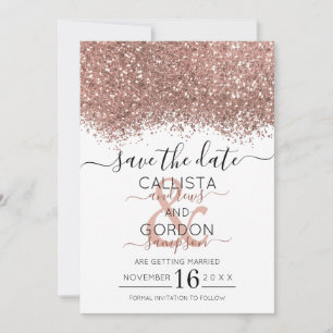 Reserve A Data Luxo Rosa Dourado Branco Glitter Confete Casamento
