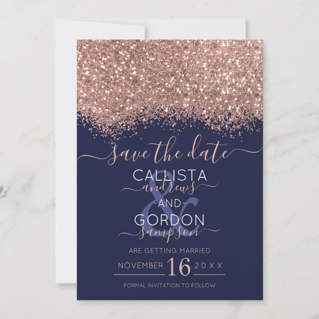 Reserve A Data Luxo Rosa Dourado Confetes de Glitter Casamento Ma (Frente)