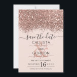 Reserve A Data Luxo Rosa Dourado Glitter Confete Casamento<br><div class="desc">O cartão de aviso prévio de casamento elegante, glamoroso e moderno é perfeito para o casal engajado contemporâneo e sofisticado. Ele apresenta um bloco de cor salpicado com confete brilhante em rosa dourado falso impresso por cima de um simples fundo rosa bege. A parte traseira exibe o mesmo brilho, mas...</div>