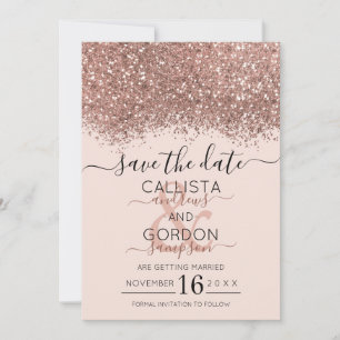 Reserve A Data Luxo Rosa Dourado Glitter Confete Casamento