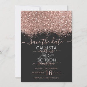 Reserve A Data Luxo Rosa Dourado Preto Glitter Confete Casamento
