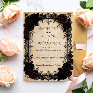 Reserve A Data Luxuoso Casamento Vitoriano de Renda Preta Dark Ro