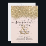 Reserve A Data Luxuoso Moderno Dourado Rosa Brilhante Confete Cas<br><div class="desc">O cartão de aviso prévio de casamento elegante, glamoroso e moderno é perfeito para o casal engajado contemporâneo e sofisticado. Ele apresenta um bloco de cor salpicado com confete brilhante dourado impresso falso sobre um simples fundo rosa beije. A parte de trás exibe o mesmo brilho, mas com um painel...</div>