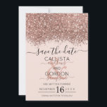 Reserve A Data Luxuoso Rosa Dourado Glitter Confete Casamento<br><div class="desc">O cartão de aviso prévio de casamento elegante, glamoroso e moderno é perfeito para o casal engajado contemporâneo e sofisticado. Ele apresenta um bloco de cor salpicado com confete brilhante em rosa dourado impresso falso sobre um simples fundo rosa bege. O verso exibe o mesmo brilho, mas um painel mais...</div>