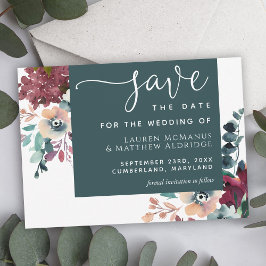 Reserve A Data Luxurioso Teal Burgundy Floral Salvar a Data