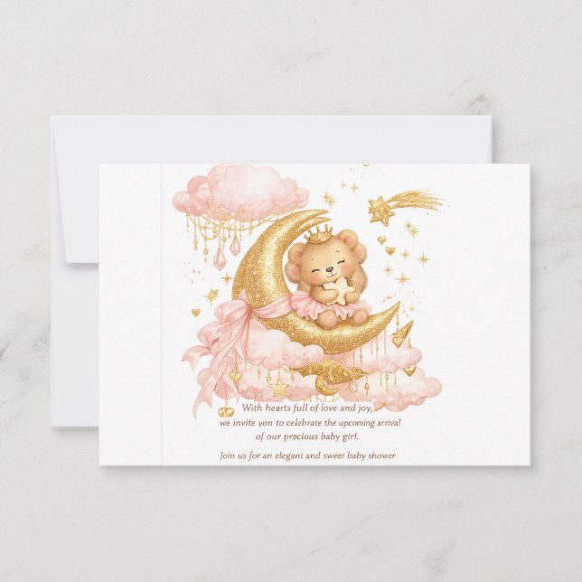 Reserve A Data Luxury Baby Girl Shower Invitation Pink Gold Moon  (Frente)