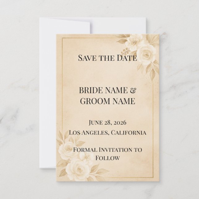 Reserve A Data Luxury Beige & Gold Save the Date Card (Frente)