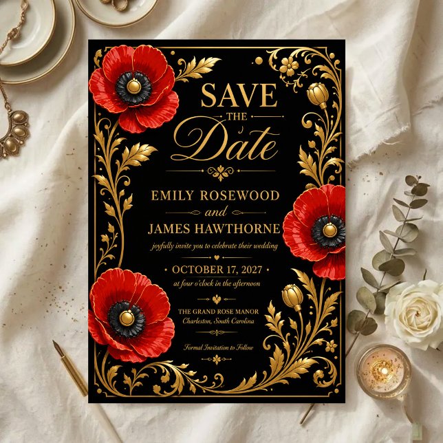 Reserve A Data Luxury Black and Gold Red Poppy (Criador carregado)