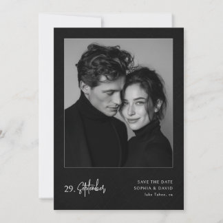 Reserve A Data Luxury Black and White Photo Minimalist Wedding