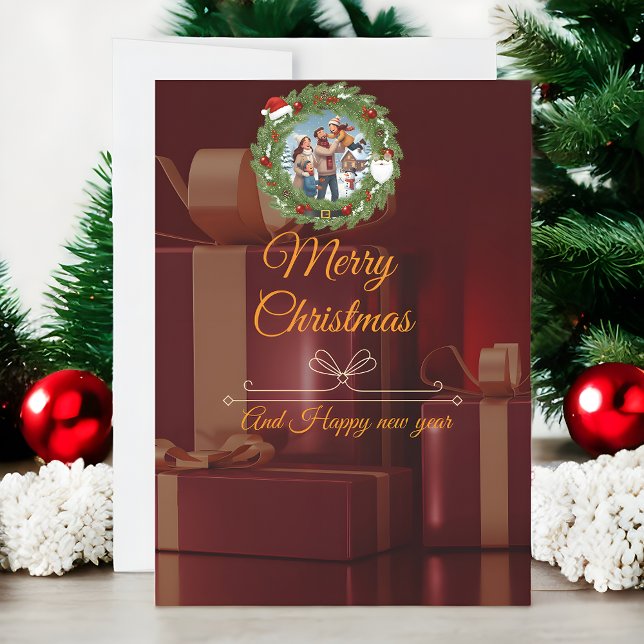 Reserve A Data LUXURY Black & Gold Photo Christmas Card (Criador carregado)