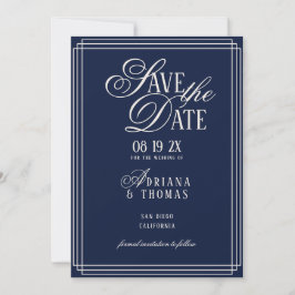 Reserve A Data Luxury Blue Calligraphy Wedding