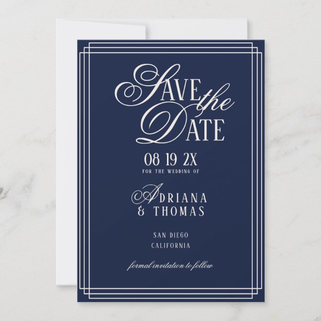 Reserve A Data Luxury Blue Calligraphy Wedding (Frente)