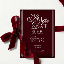 Reserve A Data Luxury Burgundy Calligraphy Wedding