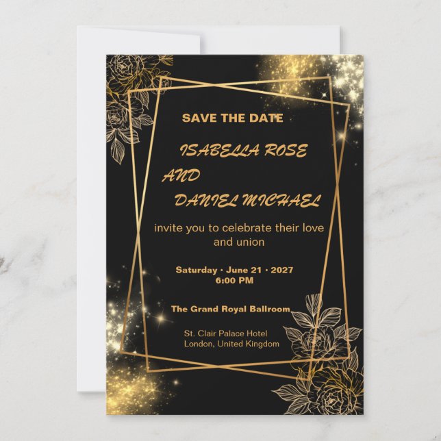 Reserve A Data Luxury Gold Save the Date Wedding Card (Frente)
