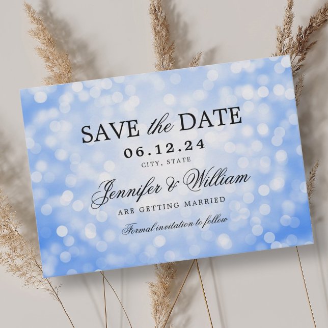 Reserve A Data Luzes Azuis Marinho De Casamento Elegante (Elegant Script Wedding Navy Blue Bokeh Lights Save The Date)