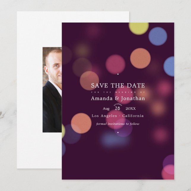 Reserve A Data Luzes de casamento com Bokeh moderno clássico (Frente/Verso)