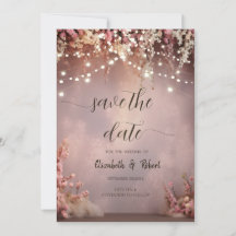 Luzes de Corda com Flores Rosadas Save The Date