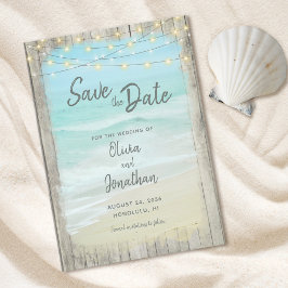 Reserve A Data Luzes de Corda de Casamento Rustic Wood Beach Ocea