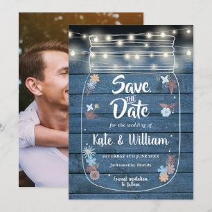 Reserve A Data Luzes de Corda em Pote de Pedra Azul com Foto Flor