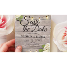 Reserve A Data Luzes De Corda Floral De Madeira Rústica Salvem A 