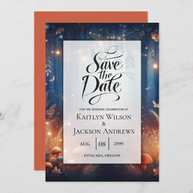 Reserve A Data Luzes de Fada e Casamento Mágico da Floresta Lua (Frente/Verso)