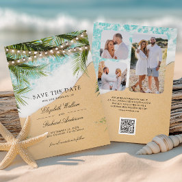 Reserve A Data Luzes de Praia Tropical Foto Código QR Casamento
