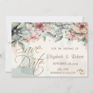 Reserve A Data Luzes De String,Traço De Pincel,Salva Floral A Da