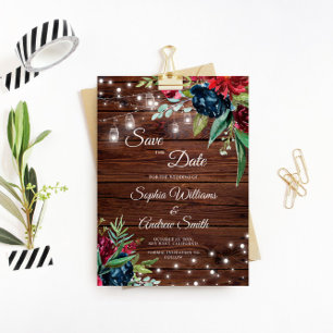 Reserve A Data Luzes Florais Rustic Wood Burgundy Economizam A Da