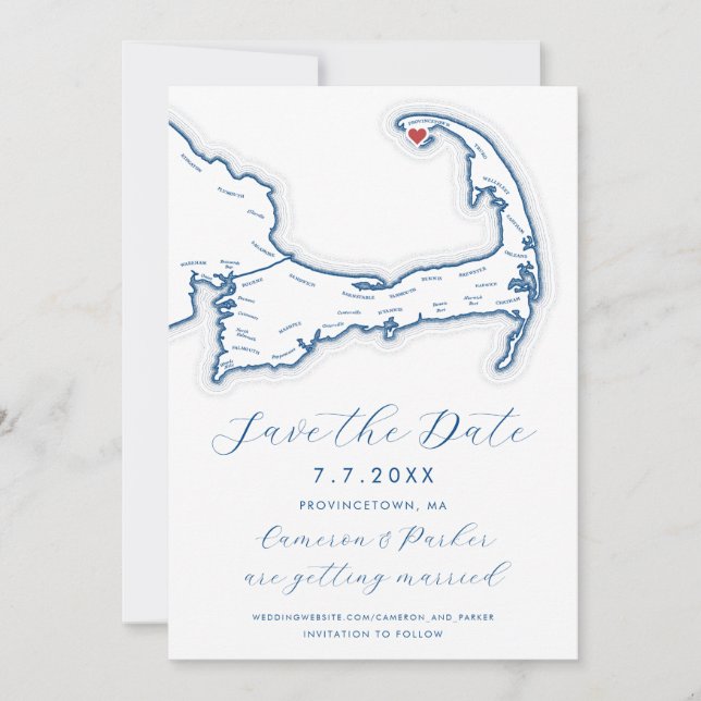Reserve A Data Mães de Provincetown Casamento Azul Marinho de Map (Frente)