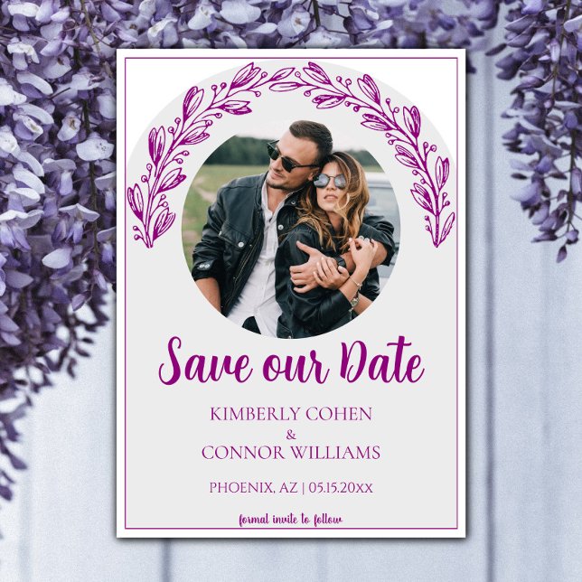 Reserve A Data Magenta Garland Foto para salvar a data (Magenta Garland Photo Save the Date)