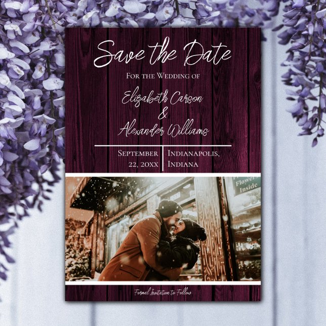 Reserve A Data Magenta Rústico Foto Salvar Data (Magenta Rustic Photo Save the Date)