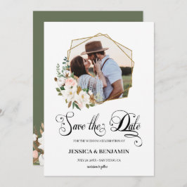 Reserve A Data Magnolia Cotton Floral Deixa Dourada Foto Geométri