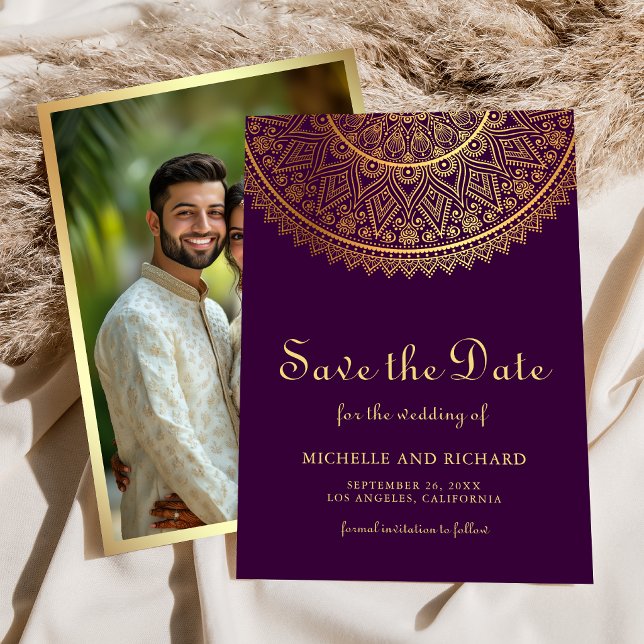 Reserve A Data Mandala de Ouro Roxo Foto de Casamento Indiano (Criador carregado)