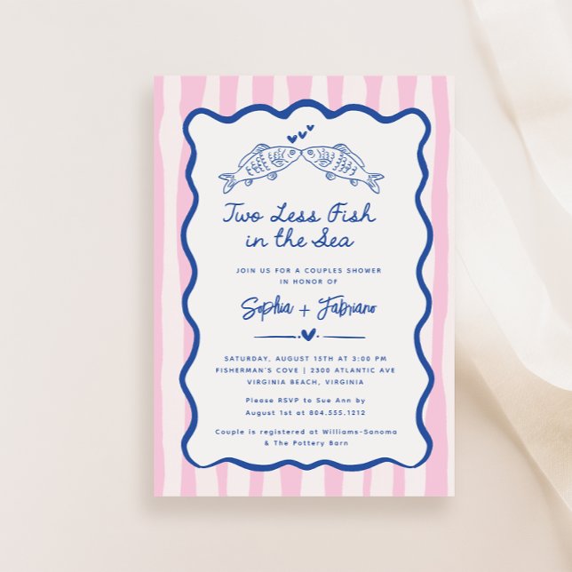 Reserve A Data Mão Whimsical Desenha Dois Peixes a Menos no Mar (Two Less Fish in the Sea Couples Shower Invitation)