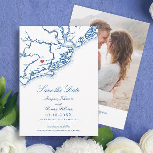 Reserve A Data Mapa da Ilha Johns SC Elegante Casamento Azul Mari