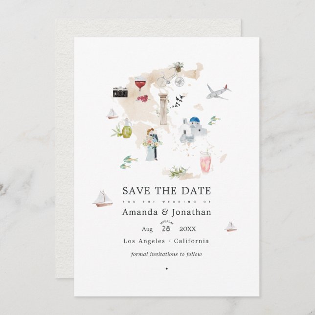 Reserve A Data Mapa de água-forte do Casamento de Destino na Gréc (Frente/Verso)