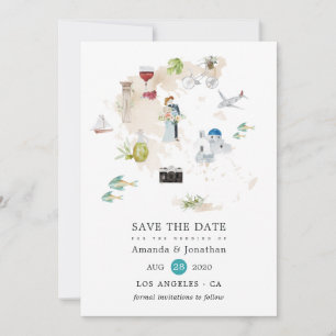 Reserve A Data Mapa de Aquarela de Casamento no Destino Grécia