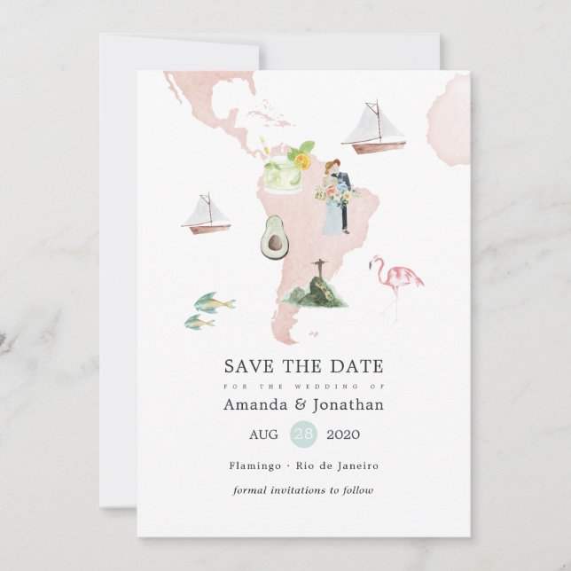 Reserve A Data Mapa de Aquarela de Casamento no Rio de Destino (Frente)