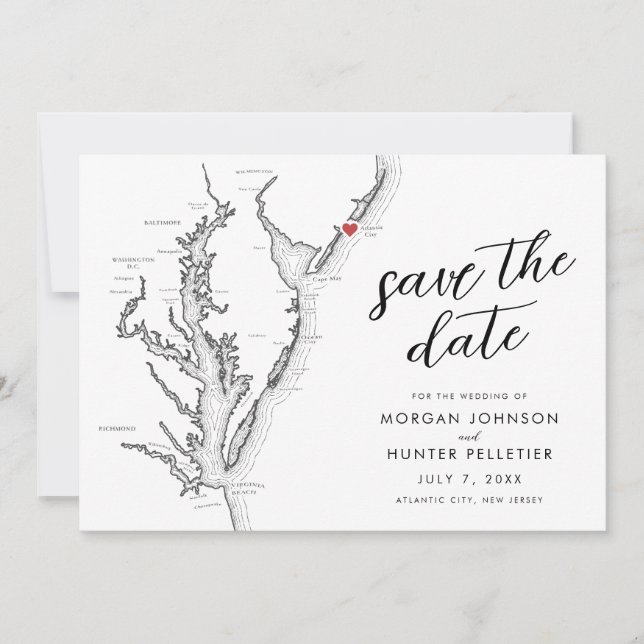 Reserve A Data Mapa de Atlantic City Nova Jersey Casamento Modern (Frente)