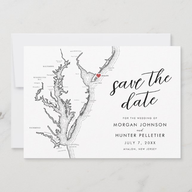 Reserve A Data Mapa de Avalon Nova Jersey Casamento Moderno (Frente)