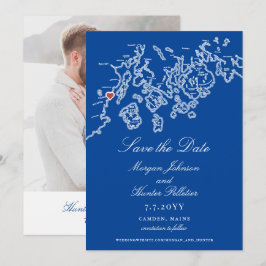 Reserve A Data Mapa de Camden Maine Elegante Casamento Azul-Marin