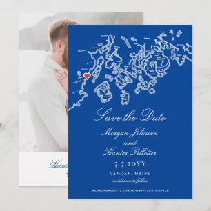 Reserve A Data Mapa de Camden Maine Elegante Casamento Azul-Marin