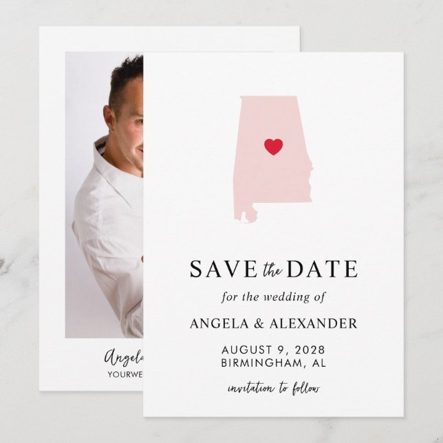 Reserve A Data Mapa de Casamento Blush Alabama (Frente/Verso)