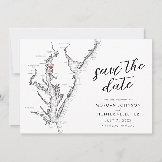Reserve A Data Mapa de Casamento da Ilha Kent Maryland (Frente)
