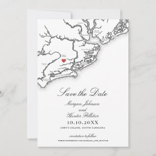 Reserve A Data Mapa de Johns Island SC Elegante Preto e Branco Ca
