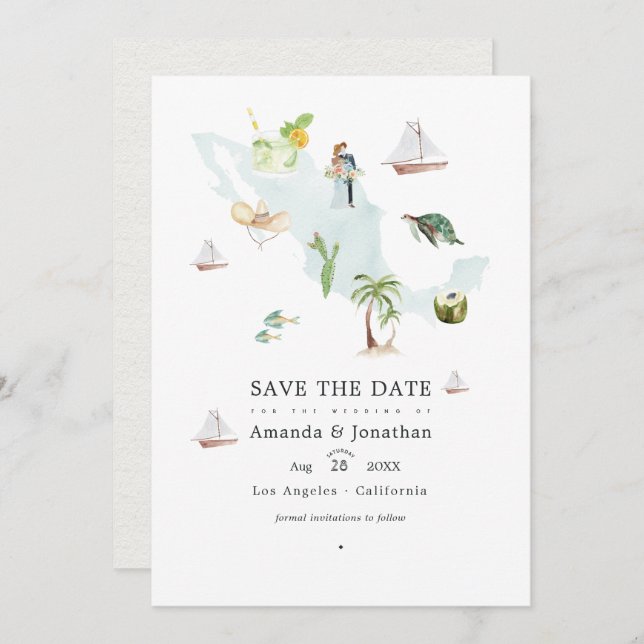 Reserve A Data Mapa de México aquarela para foto de casamento de  (Frente/Verso)